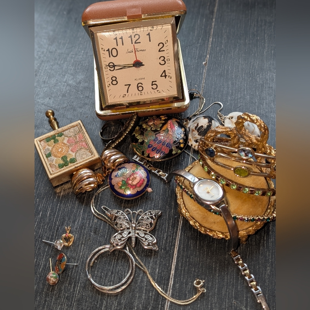 Vintage Jewelry and Accessories Lot Watch clock Gemstone Bracelets